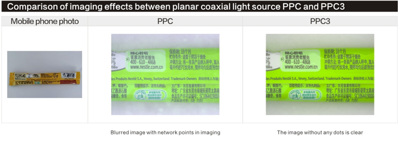 Comparison of imaging effects between planar coaxial light source PPC and PPC3