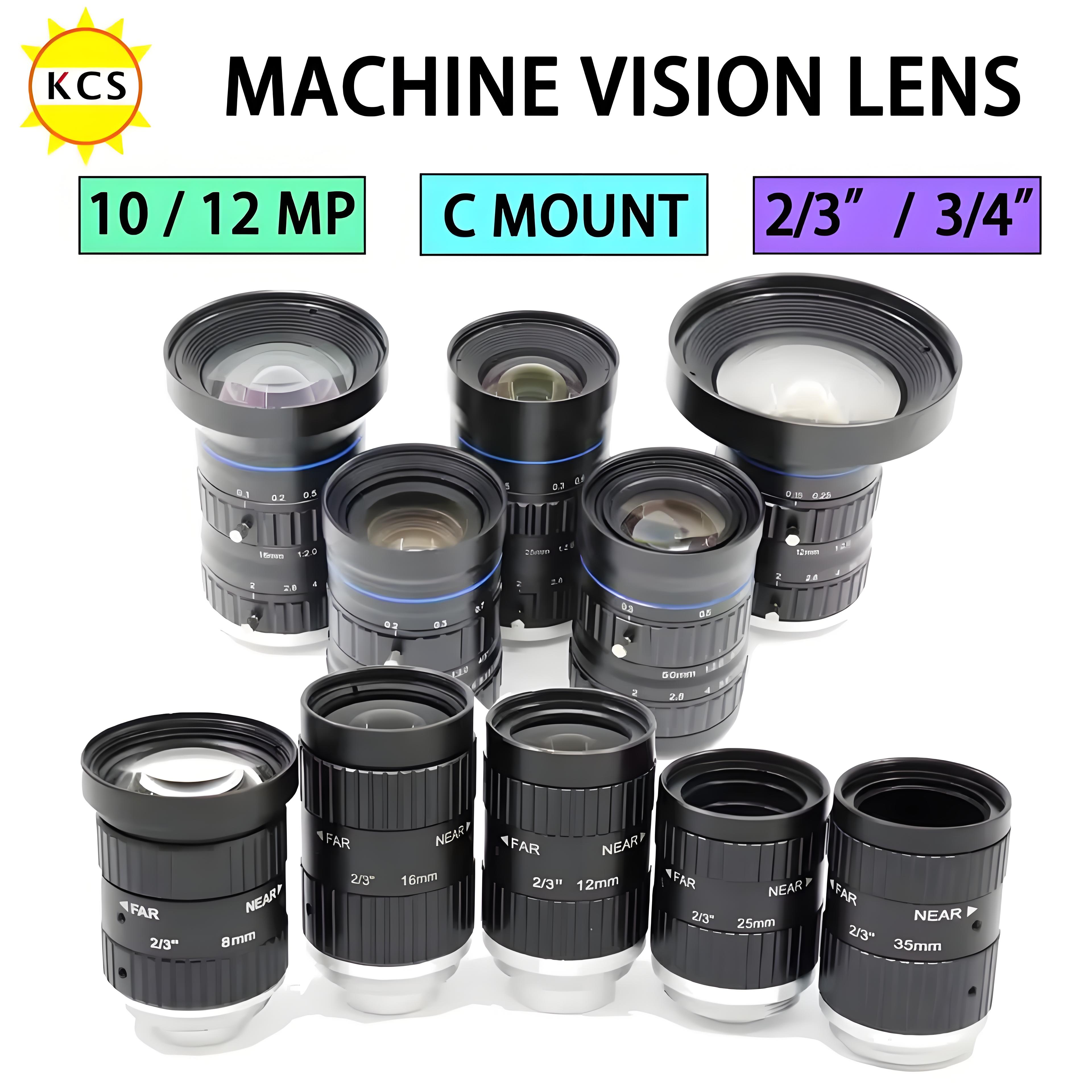 2/3inch 3/4inch Machine Vision Lens 10MP 12MP Manual Lens 8mm 12mm 16mm 25mm 35mm 50mm Fixed Focal F2.0-F22 C Mount Lightweight